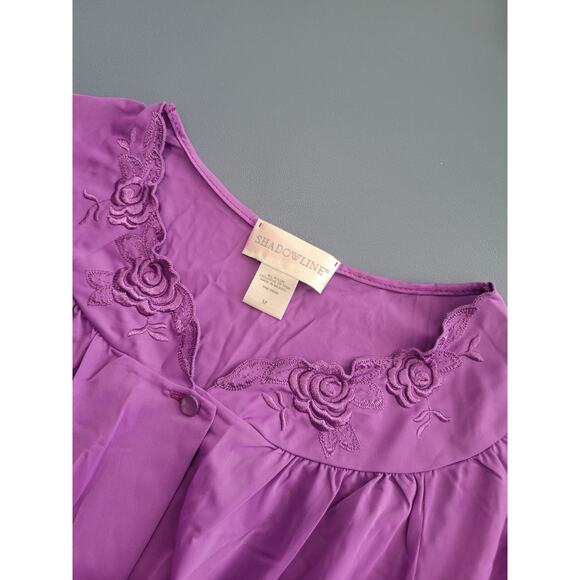 SHADOWLINE Robe Sz M Women's Nylon Purple Floor Length Long Sleeve Button Front - Picture 8 of 8